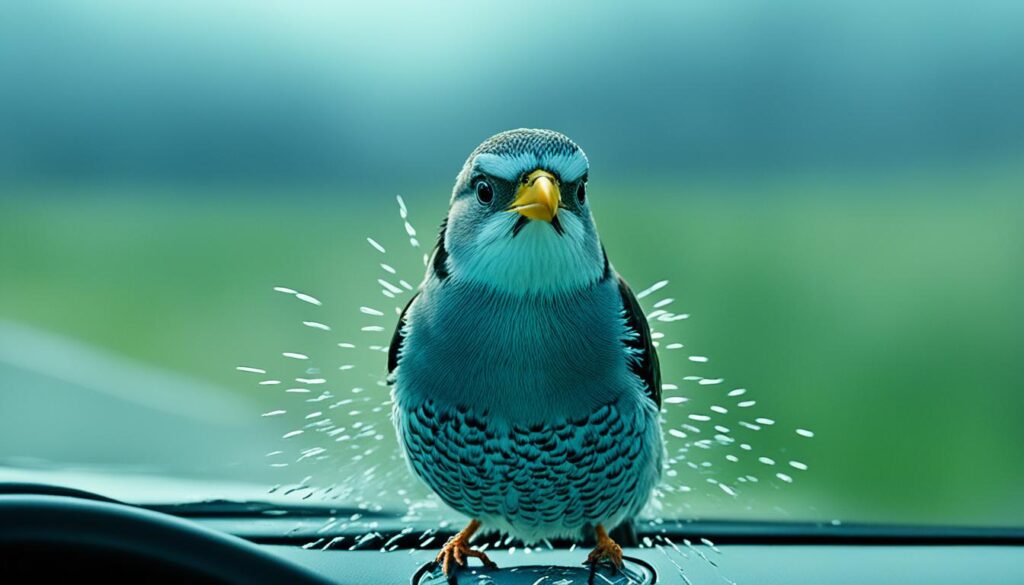 bird landing on car windshield